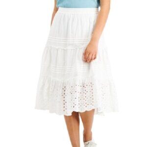 Style & Co Eyelet Pull-on Cotton Skirt Bright White Blue XXL NWT
